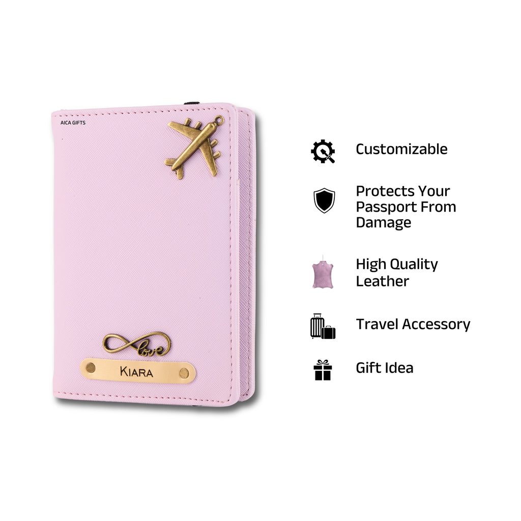 AICA Personalized Name & Charm Leather Passport Cover with 4 Card Slots, Secure Band & Boarding Pass Slot for Men & Women | Travel Passport Holder (Purple)