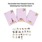 AICA Personalized Name & Charm Leather Passport Cover with 4 Card Slots, Secure Band & Boarding Pass Slot for Men & Women | Travel Passport Holder (Purple)