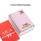AICA Personalized Name & Charm Leather Passport Cover with 4 Card Slots, Secure Band & Boarding Pass Slot for Men & Women | Travel Passport Holder (Purple)