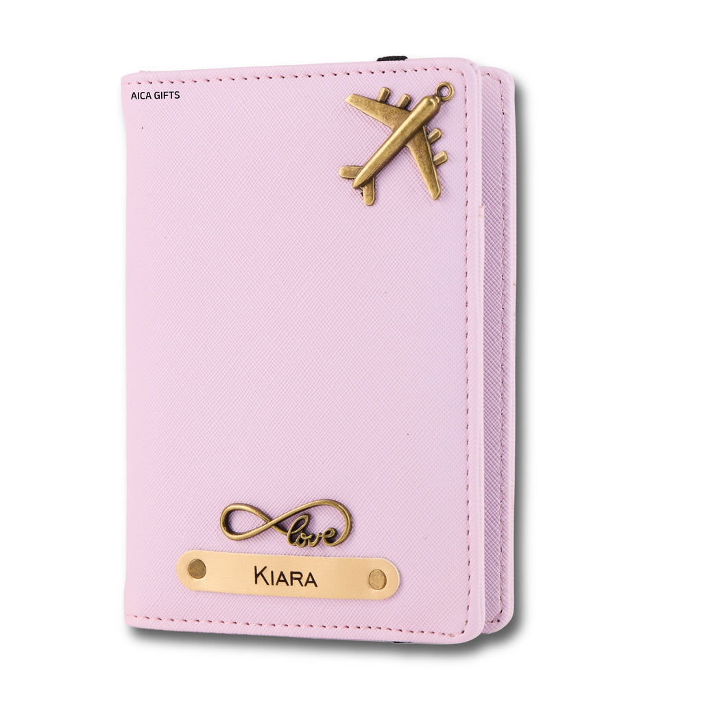 AICA Personalized Name & Charm Leather Passport Cover with 4 Card Slots, Secure Band & Boarding Pass Slot for Men & Women | Travel Passport Holder (Purple)
