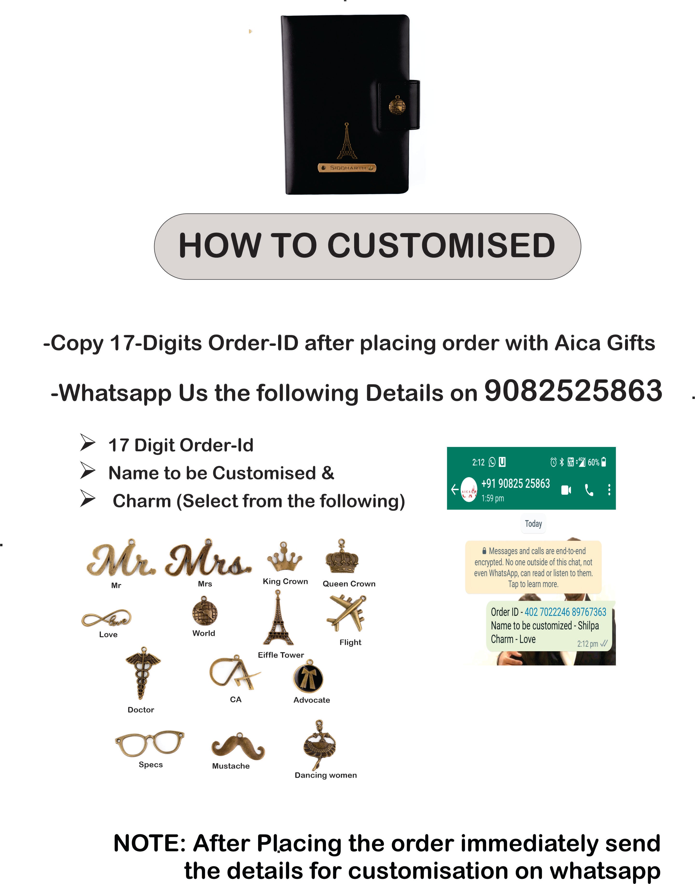 AICA Personalized Name & Charm Leather Notebook Diary -A5 Size, 200 Ruled Pages (Black)|Customized Christmas Secret Santa Daily Journal Diaries Diary Gifts for Men Women Friends Family Office Staff