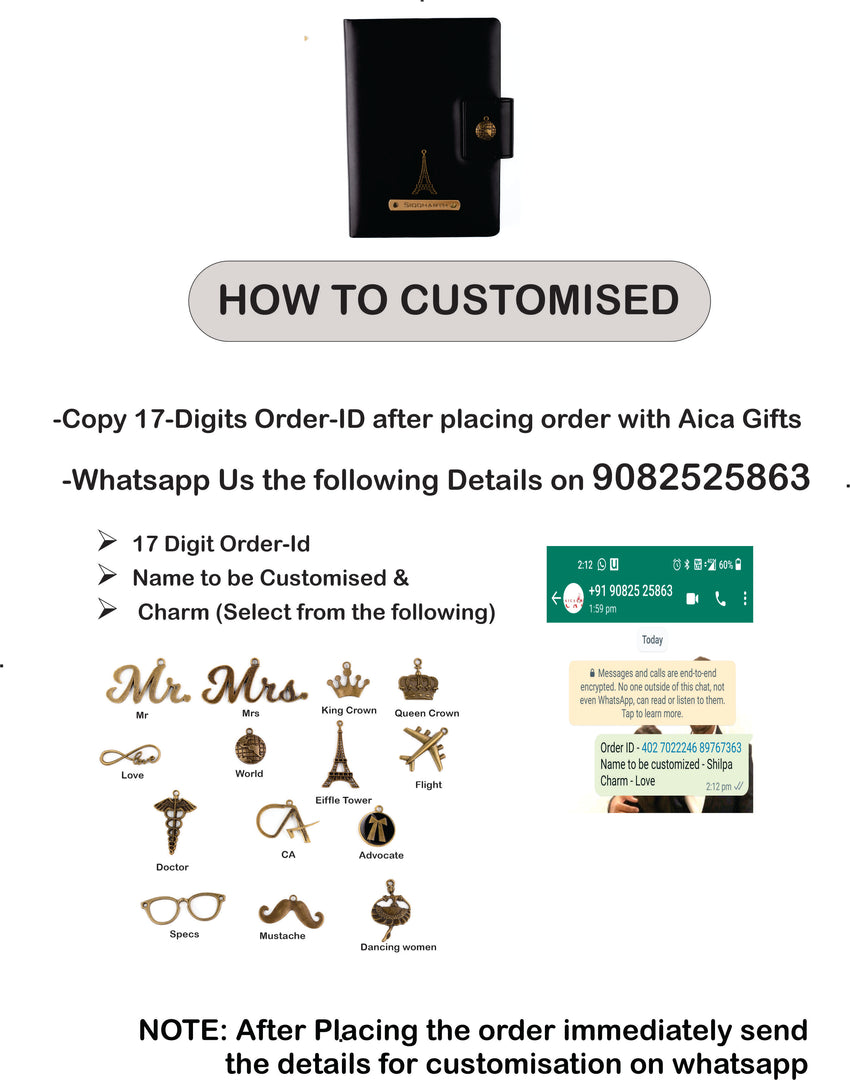 AICA Personalized Name & Charm Leather Notebook Diary -A5 Size, 200 Ruled Pages (Black)|Customized Christmas Secret Santa Daily Journal Diaries Diary Gifts for Men Women Friends Family Office Staff