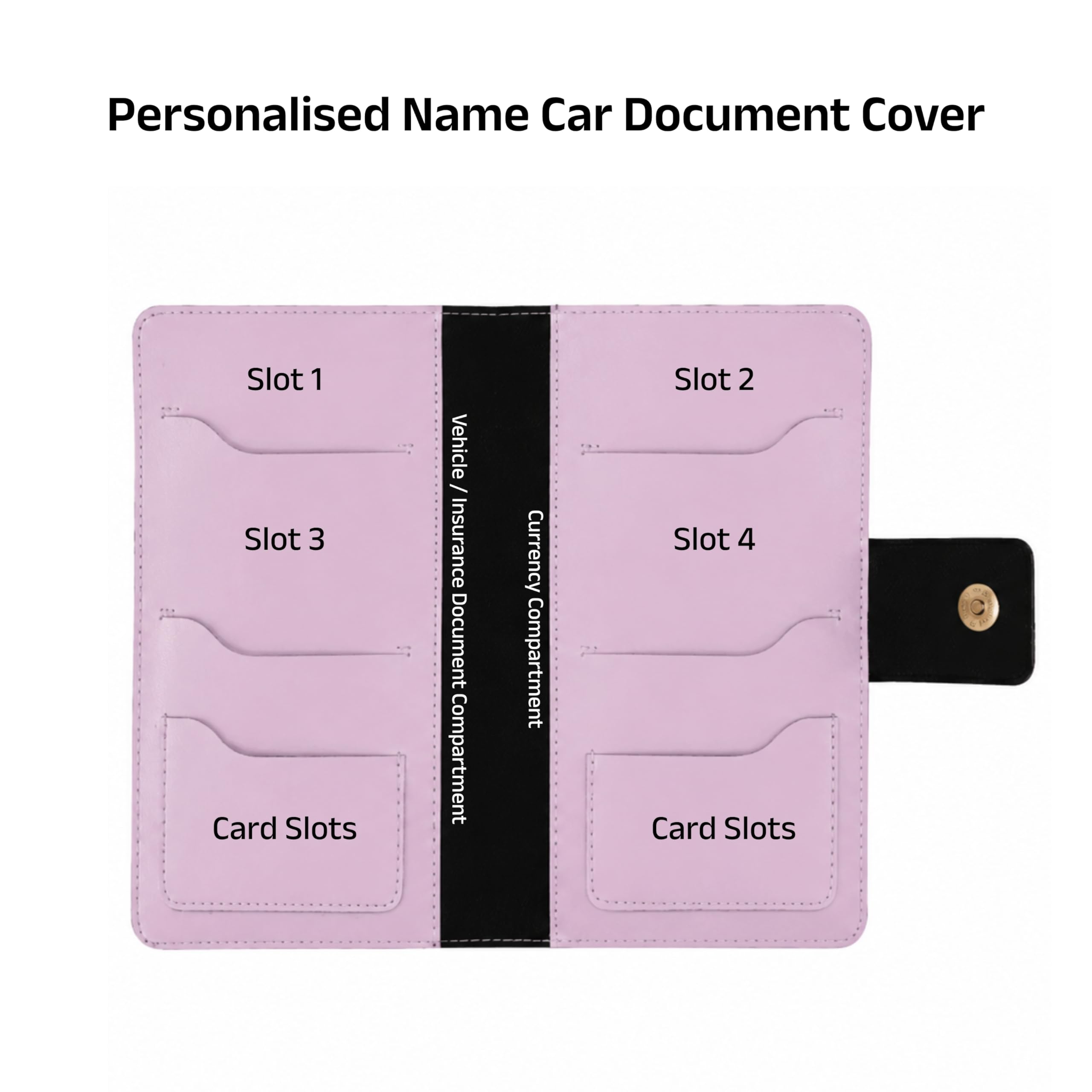 AICA Personalized Name & Charm Long Leather Car Document Holder with RC, Insurance Papers, Card Slots & Cash Compartment for Men & Women (Purple)