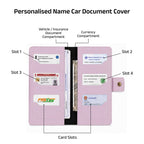 AICA Personalized Name & Charm Long Leather Car Document Holder with RC, Insurance Papers, Card Slots & Cash Compartment for Men & Women (Purple)