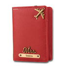 AICA Personalized Name & Charm Leather Passport Cover with 4 Card Slots, Secure Band & Boarding Pass Slot for Men & Women | Travel Passport Holder (Red)