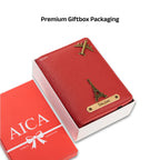 AICA Personalized Name & Charm Leather Passport Cover with 4 Card Slots, Secure Band & Boarding Pass Slot for Men & Women | Travel Passport Holder (Red)