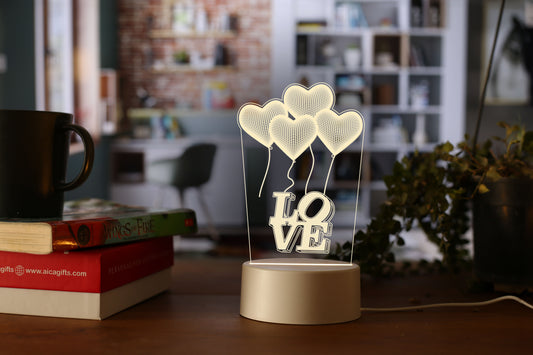 AICA 3D Illusion LOVE with Hearts LED Night Lamp