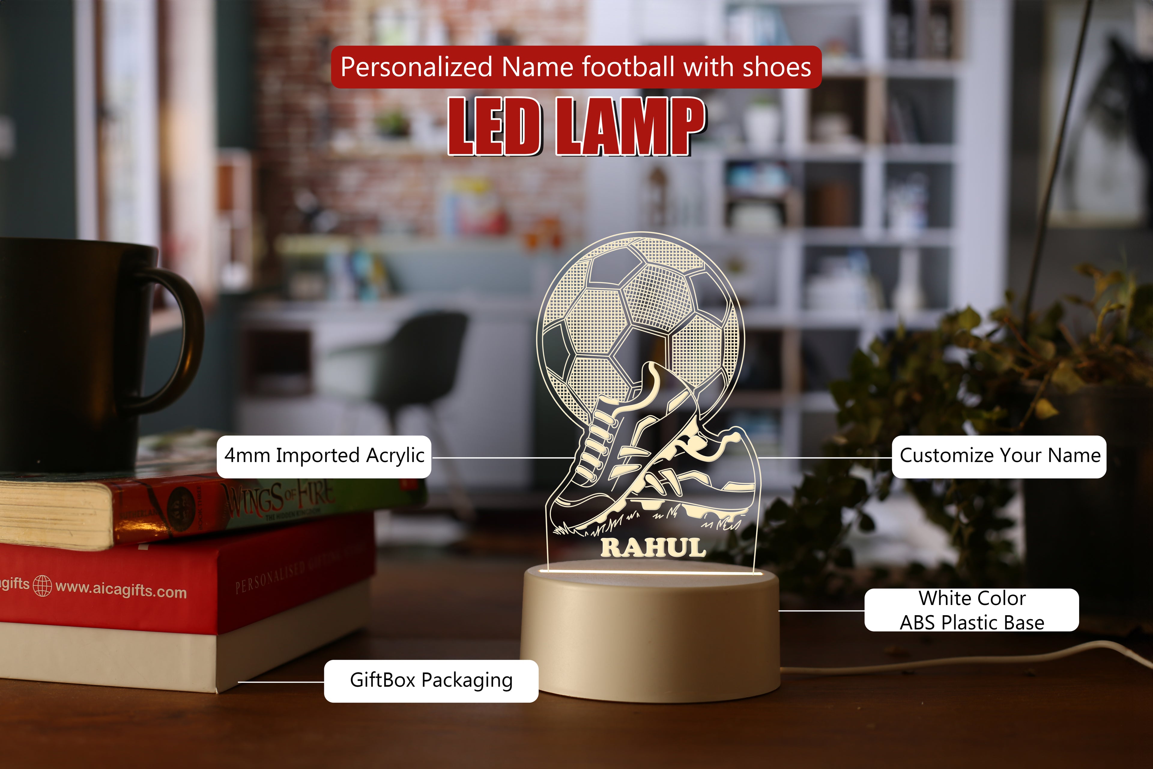 Personalized Football with Shoes LED Lamp
