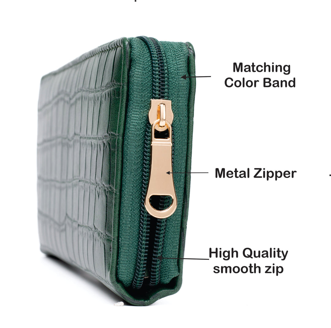 AICA Personalized Name & Charm Womens Leather Wallet - DarkGreen