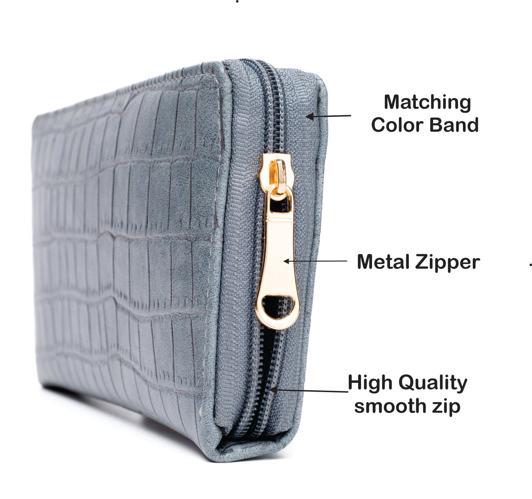 AICA Personalized Name & Charm Womens Leather Wallet - DarkGrey