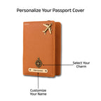 AICA Personalized Name & Charm Leather Passport Cover with 4 Card Slots, Secure Band & Boarding Pass Slot for Men & Women | Travel Passport Holder (Tanbrown)