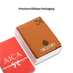 AICA Personalized Name & Charm Leather Passport Cover with 4 Card Slots, Secure Band & Boarding Pass Slot for Men & Women | Travel Passport Holder (Tanbrown)