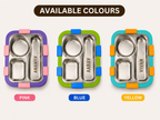 AICA Personalized Name Engraved 650 ML Stainless Steel Lunch Box for Kids | BPA Free | 3 Compartment Leakproof | Hidden Spoon Storage | Keeps Food Warm & Separate | Lunch Box for Boy & Girl (Yellow)