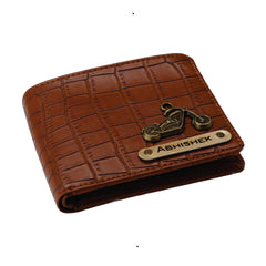 AICA Personalized Name & Charm Self – Textured Leather Mens Wallet (TanBrown)