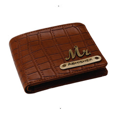 AICA Personalized Name & Charm Self – Textured Leather Mens Wallet (TanBrown)