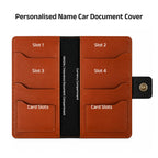 AICA Personalized Name & Charm Long Leather Car Document Holder with RC, Insurance Papers, Card Slots & Cash Compartment for Men & Women (Tanbrown)