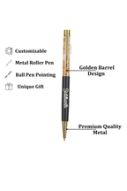 AICA Gifts Personalized Pens with Name Engraved I Golden Glitter (Black) Roller Ball Pen