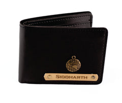 Aica Personalized Name & Charm Leather Wallet for Men (Black)