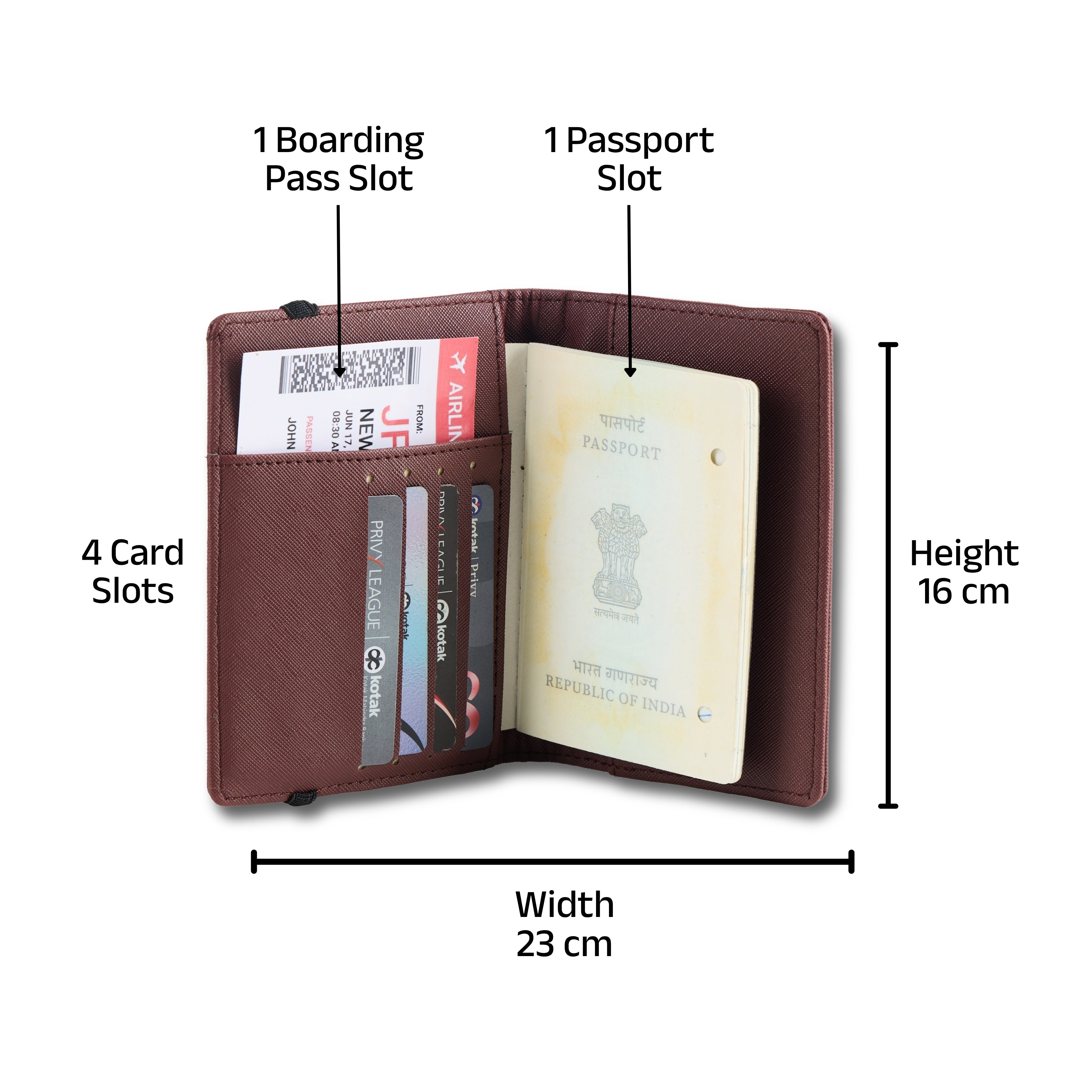 AICA Personalized Name & Charm Leather Passport Cover with 4 Card Slots, Secure Band & Boarding Pass Slot for Men & Women | Travel Passport Holder (Wine)