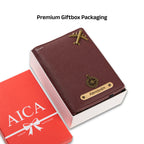 AICA Personalized Name & Charm Leather Passport Cover with 4 Card Slots, Secure Band & Boarding Pass Slot for Men & Women | Travel Passport Holder (Wine)