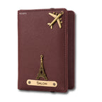 AICA Personalized Name & Charm Leather Passport Cover with 4 Card Slots, Secure Band & Boarding Pass Slot for Men & Women | Travel Passport Holder (Wine)