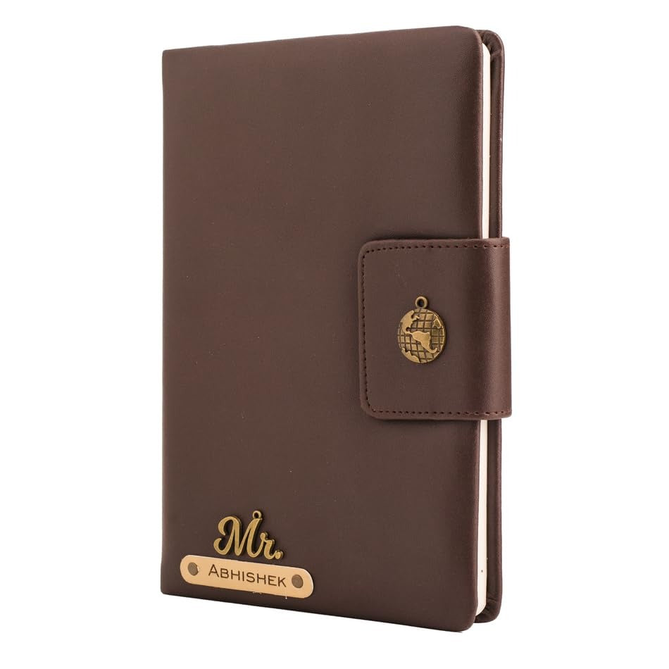Aica Personalized Name & Charm Leather Notebook Diary Organizer - A5 Size, 200 Ruled Pages (Dark Brown) for Men & Women | Customized Gift for Men Husband Dad Father Brother | Journal for Personal Use