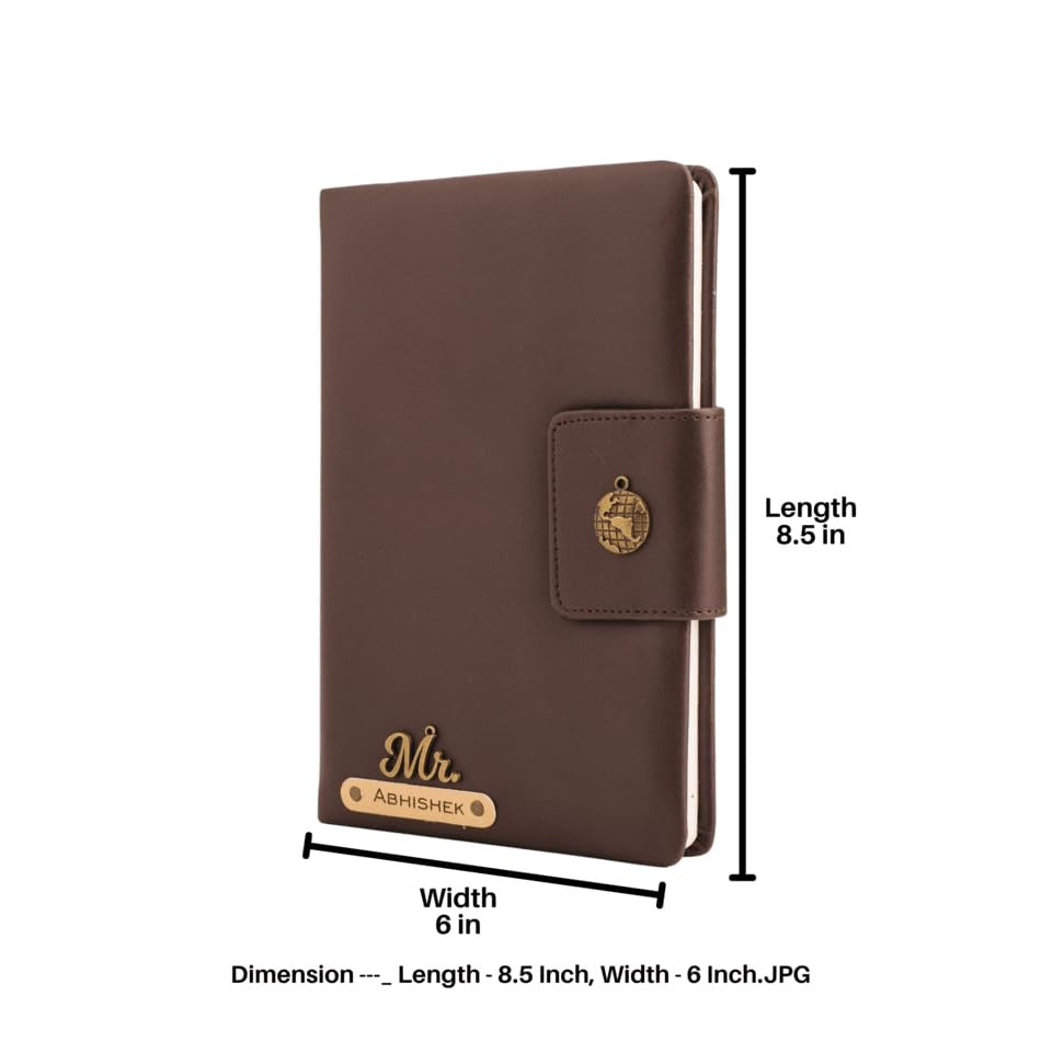 Aica Personalized Name & Charm Leather Notebook Diary Organizer - A5 Size, 200 Ruled Pages (Dark Brown) for Men & Women | Customized Gift for Men Husband Dad Father Brother | Journal for Personal Use