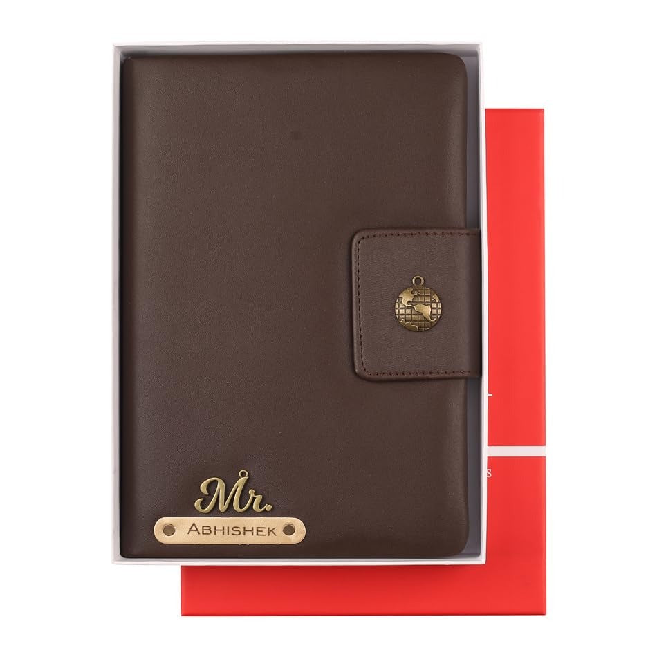 Aica Personalized Name & Charm Leather Notebook Diary Organizer - A5 Size, 200 Ruled Pages (Dark Brown) for Men & Women | Customized Gift for Men Husband Dad Father Brother | Journal for Personal Use