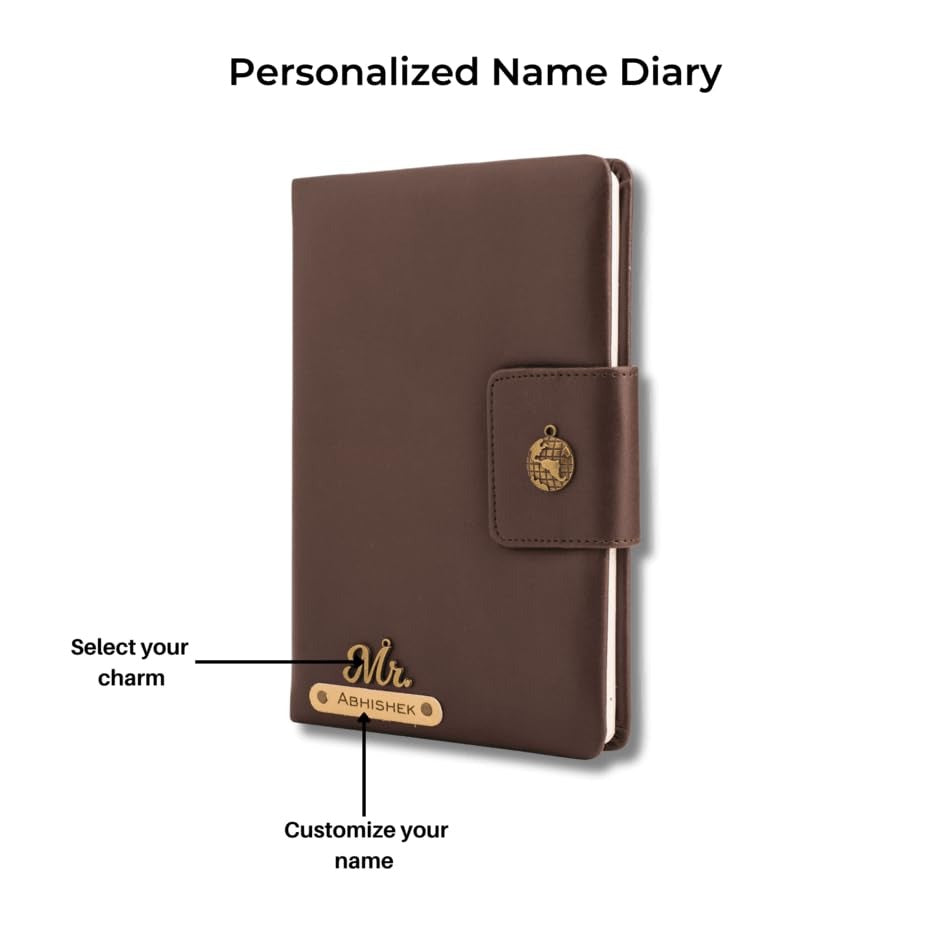 Aica Personalized Name & Charm Leather Notebook Diary Organizer - A5 Size, 200 Ruled Pages (Dark Brown) for Men & Women | Customized Gift for Men Husband Dad Father Brother | Journal for Personal Use