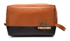 Personalized  Leather Dual Color - Toiletry Pouch  – TanBrown & Black
