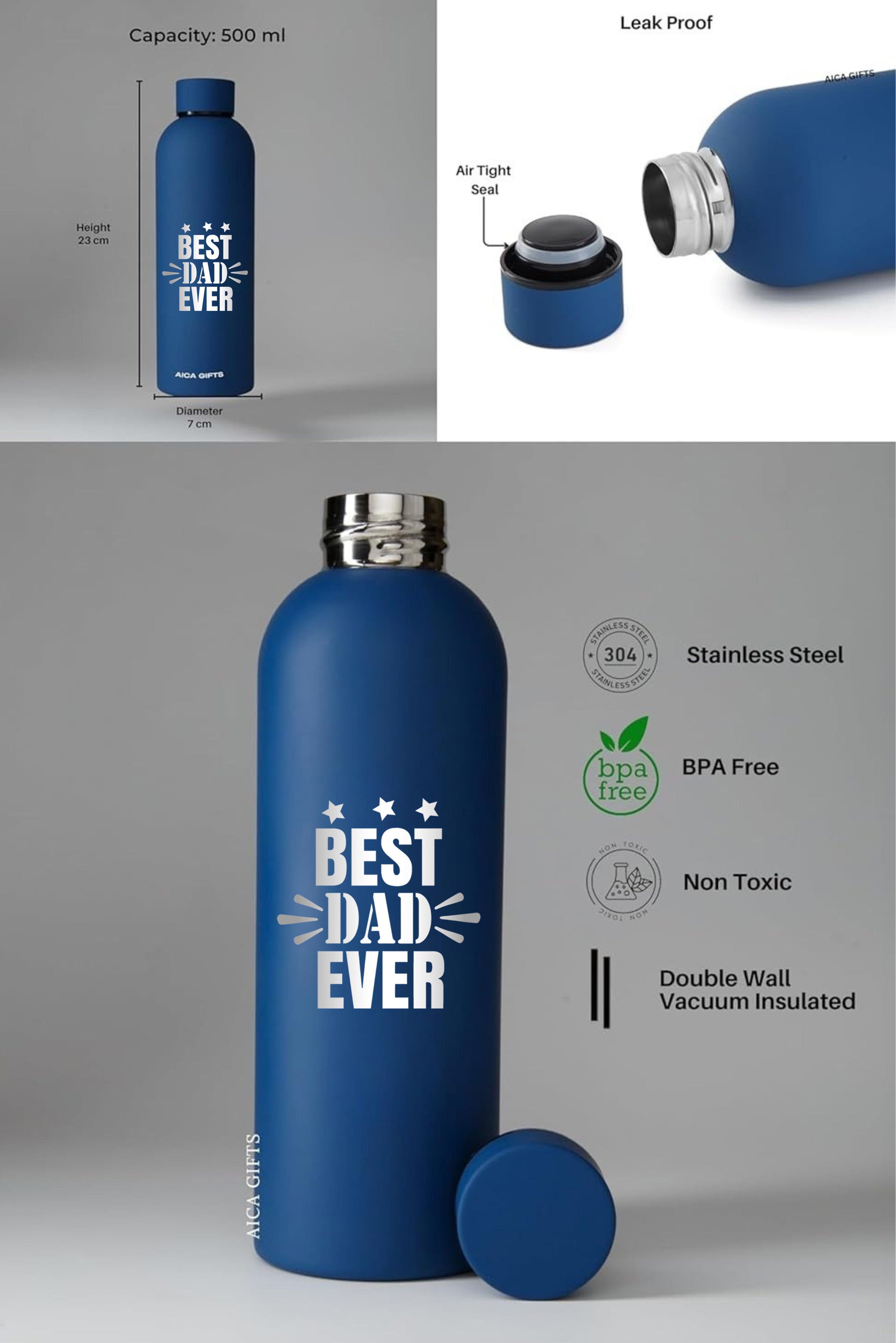 Best Dad Ever Stainless Bottle - Navy Blue