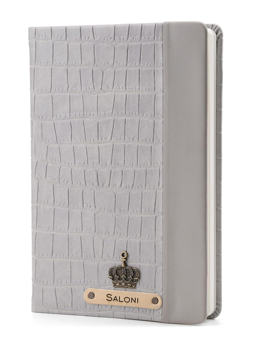 Personalized Leather Notebook Diary -A5 Size, 180 Ruled Pages (Baby Grey)