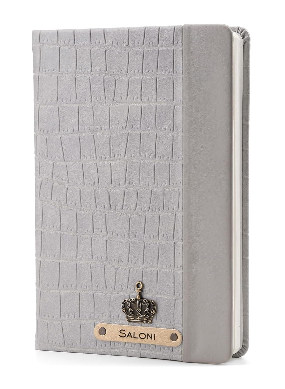 Personalized Leather Notebook Diary -A5 Size, 180 Ruled Pages (Baby Grey)