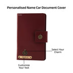 AICA Personalized Name & Charm Long Leather Car Document Holder with RC, Insurance Papers, Card Slots & Cash Compartment for Men & Women (Wine)