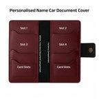 AICA Personalized Name & Charm Long Leather Car Document Holder with RC, Insurance Papers, Card Slots & Cash Compartment for Men & Women (Wine)