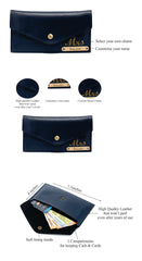 AICA Personalized Name & Charm Leather Wallet Women’s Combo Giftset (Navy Blue)