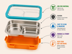 AICA Personalized Name Engraved 650 ML Stainless Steel Lunch Box for Kids | BPA Free | 3 Compartment Leakproof | Hidden Spoon Storage | Keeps Food Warm & Separate | Lunch Box for Boy & Girl (Yellow)