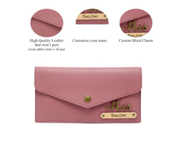 AICA Personalised Name & Charm Leather Wallet Gift for Women (Nude Pink)