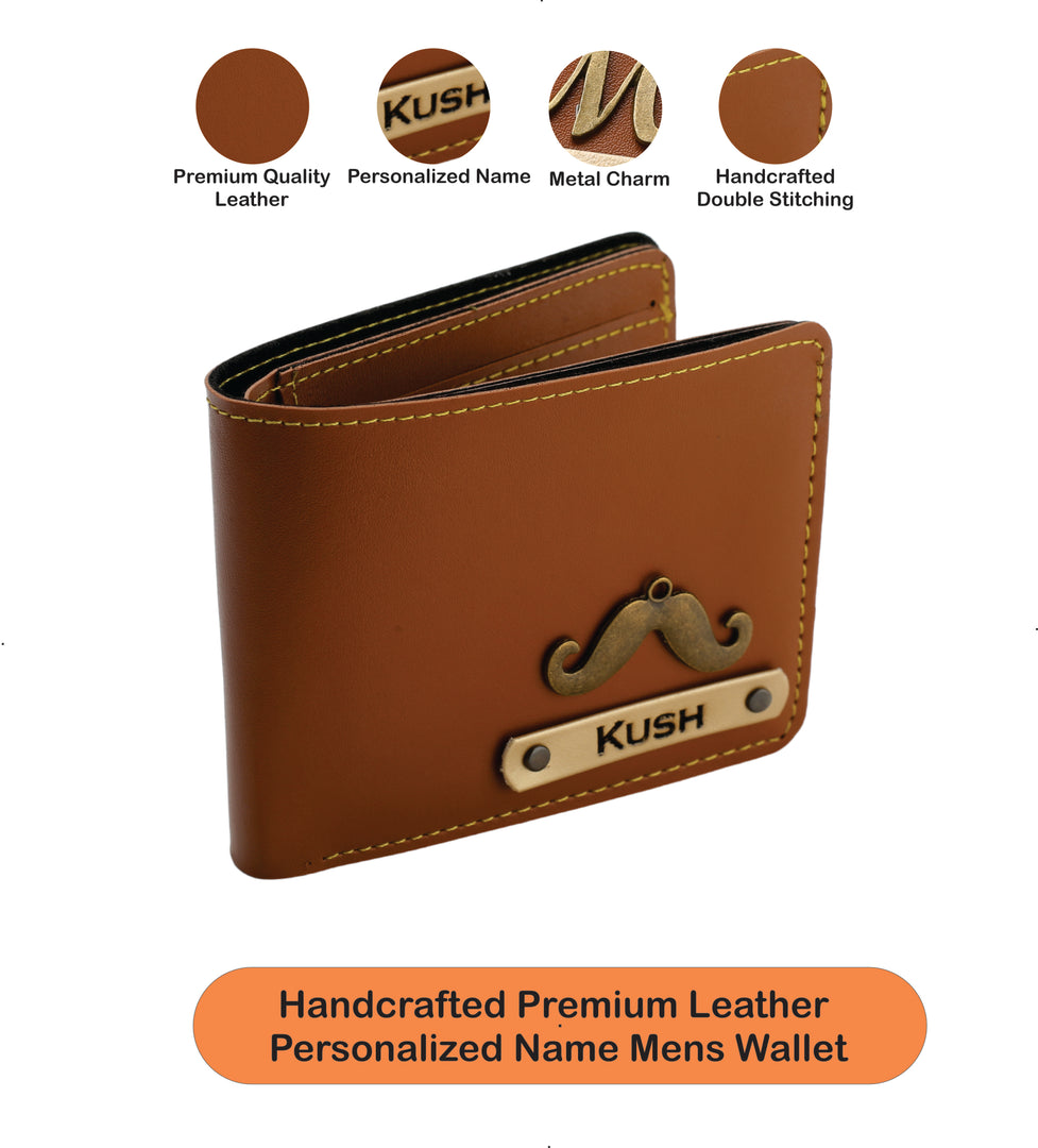 Aica Personalized Name & Charm Leather Mens Wallet (TanBrown)