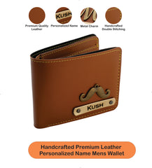 Aica Personalized Name & Charm Leather Mens Wallet (TanBrown)