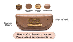 AICA Personalized Name & Charm Sunglasses Case for Men & Women (Brown)