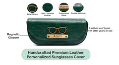 AICA Personalized Name & Charm Sunglasses Case for Men & Women (DarkGreen)