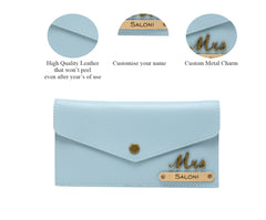 AICA Personalised Name & Charm Leather Wallet Gift for Women (BabyBlue)