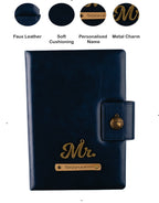 Aica Personalized Name & Charm Leather Notebook Diary Organizer - A5 Size, 200 Ruled Pages (Navy Blue) for Men & Women | Customized Gift for Women Wife Mom Mother Sister | Journal for Personal Use