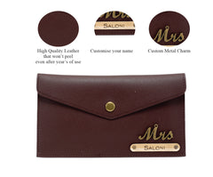 AICA Personalised Name & Charm Leather Wallet Gift for Women (Dark Brown)