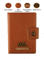 Load image into Gallery viewer, Aica Personalized Name &amp; Charm Leather Notebook Diary - A5 Size 200 Ruled Pages (Tan Brown) for Men &amp; Women | Customized Office Corporate Gift for Employees Clients Staff Colleague Retirement Farewell
