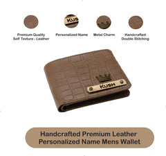 AICA Personalized Name & Charm Self – Textured Leather Mens Wallet (Brown)