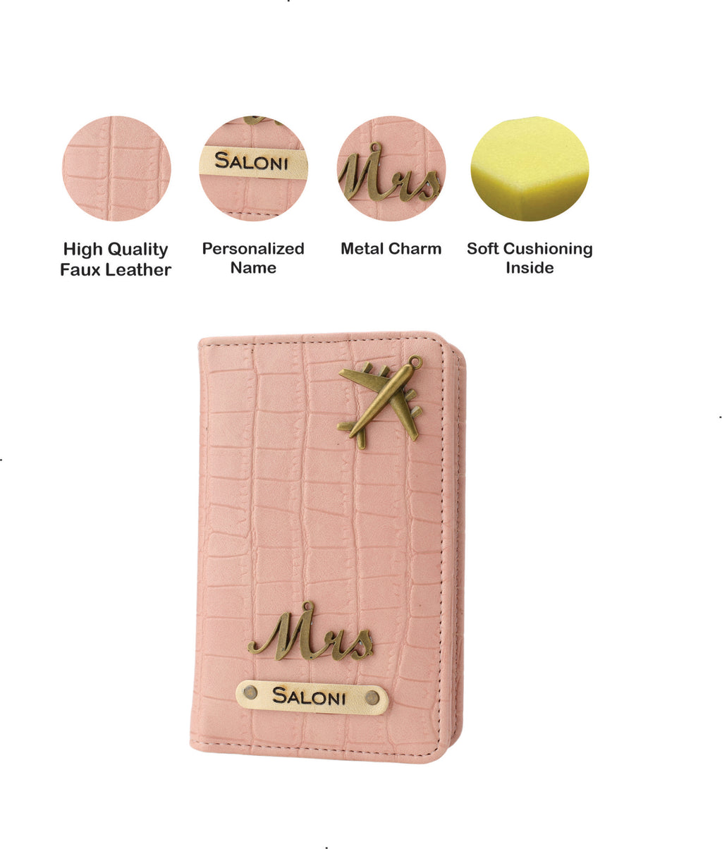 Personalized Self - Textured Passport Cover (BabyPink)