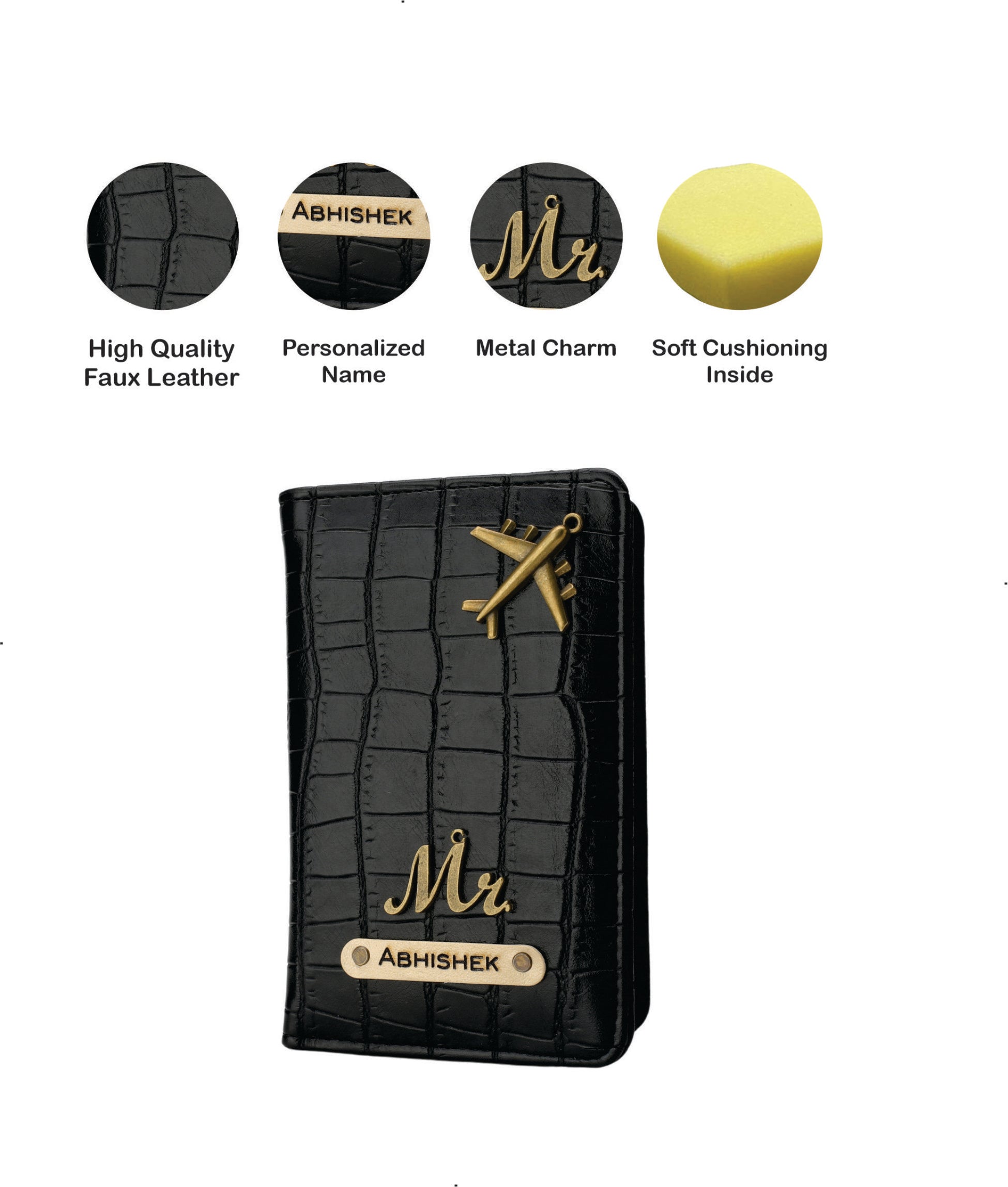 Personalized Self –Textured Passport Cover (Black)