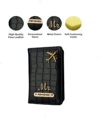 AICA Personalized Name & Charm Self –Textured Leather Passport Cover for Men & Women  (Black)